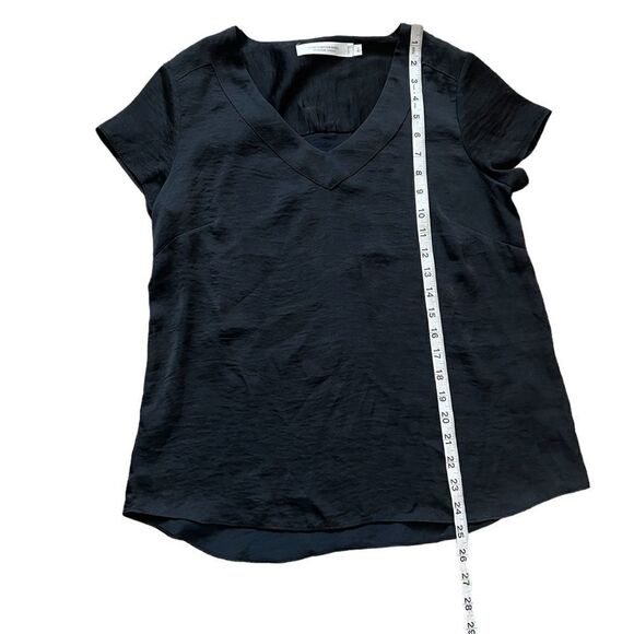CONTEMPORAINE Black Sateen Finish V Neck Short Sleeve Dressy Top S - Picture 6 of 8